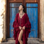 Plus Size Boho Kaftan Maxi Dress: Garnet Rose Lace Trim Rayon Gown. Wild Heart - Image 7