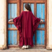 Plus Size Boho Kaftan Maxi Dress: Garnet Rose Lace Trim Rayon Gown. Wild Heart - Image 9