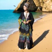 Plus Size Tie Dye Kimono Duster: Handmade Cotton Boho Robe - Aurora - Image 7