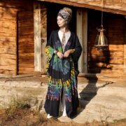 Plus Size Tie Dye Kimono Duster: Handmade Cotton Boho Robe - Aurora - Image 5