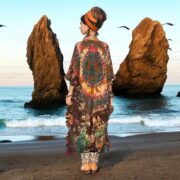 Plus Size Tie Dye Kaftan Dress: Boho Peace Sign Cotton Tunic - Mystic - Image 8