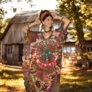 Plus Size Tie Dye Kaftan Dress: Boho Peace Sign Cotton Tunic - Mystic - Image 6