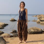 Boho Harem Pants Plus Size: Rust Brown Patchwork Cotton Trousers - Spiritu
