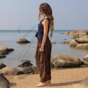 Boho Harem Pants Plus Size: Rust Brown Patchwork Cotton Trousers - Spiritu - Image 2