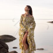 Boho Marigold Floral Maxi Dress: Off-Shoulder Cotton Wedding Gown - Lucia - Image 5