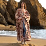 Boho Velvet Kimono Robe: Floral Cotton Duster, Plus Size Festival Coat - Mai