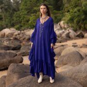 Plus Size Boho Kaftan Dress: Indigo Muse Rayon Gown - Wild Heart