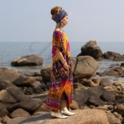 Plus Size Tie Dye Kaftan Dress: Ember Heart Boho Cotton Maxi Robe - Nora - Image 2