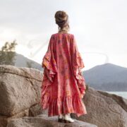 Plus Size Boho Floral Kaftan: Sunset Petal Rayon Maxi Dress - Wild Heart - Image 3