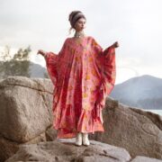 Plus Size Boho Floral Kaftan: Sunset Petal Rayon Maxi Dress - Wild Heart