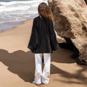 Plus Size Velvet Kimono Jacket: Raven Black Boho Coat - Mei - Image 9