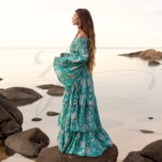 Aqua Bloom Cotton Maxi Dress: Boho Off-Shoulder Floral Gown - Lucia - Image 2