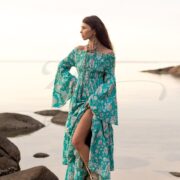 Aqua Bloom Cotton Maxi Dress: Boho Off-Shoulder Floral Gown - Lucia - Image 5