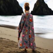 Plus Size Velvet Kimono Duster: Dusky Floral, Handmade Cotton Robe - Mai - Image 8