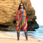 Plus Size Tie Dye Tunic: Handmade Boho Cotton Kaftan Top 1X-3X - Galaxy