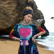 Plus Size Tie Dye Kaftan Dress: Handmade Cotton Babydoll Maxi with Pockets - Kalina - Image 4