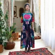 Plus Size Tie Dye Kaftan Dress: Handmade Cotton Babydoll Maxi with Pockets - Kalina - Image 5