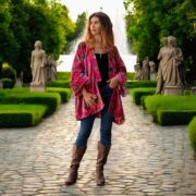 Boho Velvet Kimono Duster – Mei in Wild Fuchsia Floral | Plus Size Jacket - Image 3