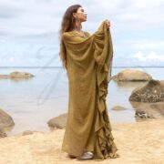 Sheer Cotton Kaftan Dress: Boho Ruffle Kimono Robe, Sunlit Moss Cover Up - Ondine - Image 2