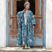 Plus Size Velvet Kimono Duster: Serene Sky Floral Boho Robe - Harper Jade