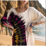 Boho Tie Dye Fringe Tunic Dress: Handmade Cotton Kaftan Cover Up - Arlo - Image 4