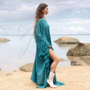 Boho Mesh Kaftan Dress – Ondine in Ocean Mirage | Sheer Cotton Gauze Beach Cover-Up, Flowy Ruffle Festival Kimono, Resort Goddess Wear - Image 2