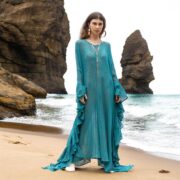 Boho Mesh Kaftan Dress – Ondine in Ocean Mirage | Sheer Cotton Gauze Beach Cover-Up, Flowy Ruffle Festival Kimono, Resort Goddess Wear - Image 7