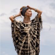 Hand-Dyed Tie-Dye Fringe Kaftan Dress: Plus Size Boho Festival Poncho - Arlo - Image 4