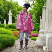 Rosewater Pink Velvet Kimono Robe: Boho Floral Cotton Jacket - Mei - Image 9
