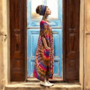 Handmade Tie Dye Cotton Kaftan Maxi Dress: Sunset Prism Boho Cover-Up - Nora - Image 8