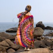 Handmade Tie Dye Cotton Kaftan Maxi Dress: Sunset Prism Boho Cover-Up - Nora - Image 3