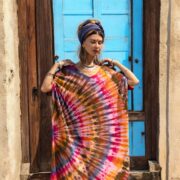 Handmade Tie Dye Cotton Kaftan Maxi Dress: Sunset Prism Boho Cover-Up - Nora - Image 10
