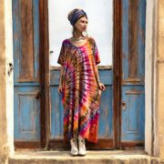Handmade Tie Dye Cotton Kaftan Maxi Dress: Sunset Prism Boho Cover-Up - Nora - Image 7