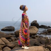 Handmade Tie Dye Cotton Kaftan Maxi Dress: Sunset Prism Boho Cover-Up - Nora - Image 2