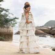 Cotton Boho Kimono Jacket – Plus Size Sandshell Bali Ruffle Duster Coat, Lightweight Handmade Festival Layer for Beach, Wedding, Photoshoot - Image 6