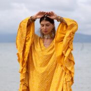 Boho Kaftan Maxi Dress: Solar Nectar Rayon Ruffle Gown - Wild heart - Image 5