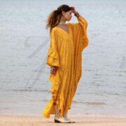 Boho Kaftan Maxi Dress: Solar Nectar Rayon Ruffle Gown - Wild heart - Image 2
