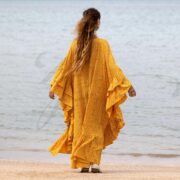 Boho Kaftan Maxi Dress: Solar Nectar Rayon Ruffle Gown - Wild heart - Image 3
