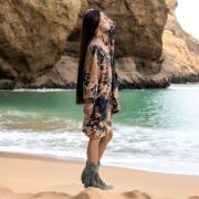 Boho Tie-Dye Tunic Dress: Handmade Cotton Caftan Kimono with Pockets - Galaxy - Image 2