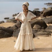 Sheer Cotton Voile Maxi Dress: Boho Beach Wedding Gown - Beata