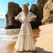 Sheer Cotton Voile Maxi Dress: Boho Beach Wedding Gown - Beata - Image 6
