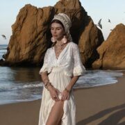 Boho Cream Lace Maxi Dress: Cotton Kaftan Gown, Bridal Beach Cover Up - Lunette - Image 10