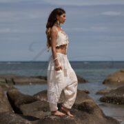 Lace Patchwork Harem Pants: Cream Cotton Boho Festival Trousers - Spiritu - Image 2