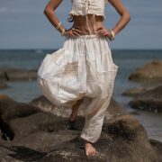 Lace Patchwork Harem Pants: Cream Cotton Boho Festival Trousers - Spiritu - Image 4