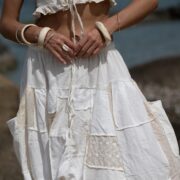 Lace Patchwork Harem Pants: Cream Cotton Boho Festival Trousers - Spiritu - Image 5