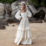 Plus Size Boho Cotton Maxi Dress: Cream Smocked Ruffle Gown - Isabella