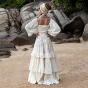 Plus Size Boho Cotton Maxi Dress: Cream Smocked Ruffle Gown - Isabella - Image 3