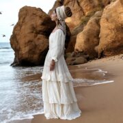 Plus Size Boho Cotton Maxi Dress: Cream Smocked Ruffle Gown - Isabella - Image 8