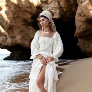 Plus Size Boho Cotton Maxi Dress: Cream Smocked Ruffle Gown - Isabella - Image 9