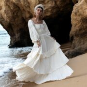 Plus Size Boho Cotton Maxi Dress: Cream Smocked Ruffle Gown - Isabella - Image 10